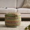 Madrid Handcrafted Boho Fabric Pouf, Sage and Multi-Color