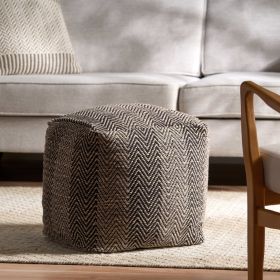 Bowmont Hand-Crafted Cotton Cube Pouf, Brown, Beige, and Yellow