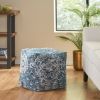 Anadarko Handcrafted Boho Fabric Cube Pouf, Blue