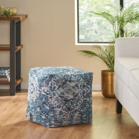 Anadarko Handcrafted Boho Fabric Cube Pouf, Blue