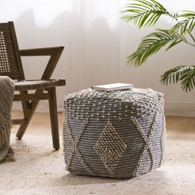 Brinket Contemporary Faux Yarn Pouf Ottoman, Ivory and Gray