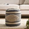 Lucknow Boho Handcrafted Fabric Cylinder Pouf, White and Navy Blue