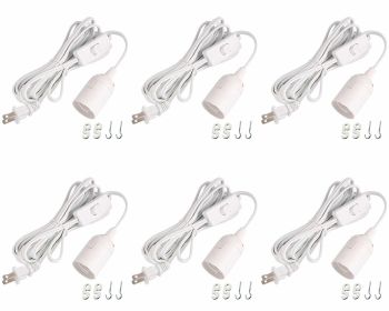 Simple Deluxe 6-Pack 15 Feet Extension Hanging Lantern Light Lamp Cord Cable E26/E27 Socket (no Bulb Included) On/Off Switch, 6 Pack, White