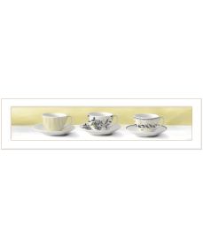 "Stack of Tea Cups -Yellow" by House Fenway, Ready to Hang Framed Print, White Frame
