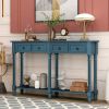 Console Table Sofa Table with Storage Console Tables for Entryway with Drawers and Shelf Rectangular Living Room Table Solid Wood Long (Antique Navy)