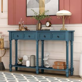 Console Table Sofa Table with Storage Console Tables for Entryway with Drawers and Shelf Rectangular Living Room Table Solid Wood Long (Antique Navy)
