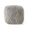 Brinket Contemporary Faux Yarn Pouf Ottoman, Ivory and Gray