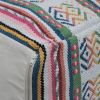 Hamler Boho Handcrafted Peruvian Print Cube Pouf, White, Pink, and Multi-Blue