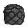 Jucar Handcrafted Boho Fabric Cube Pouf, Brown