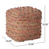 Coriander Boho Jute and Cotton Pouf, Multicolor