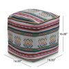Hamler Boho Handcrafted Peruvian Print Cube Pouf, White, Pink, and Multi-Blue