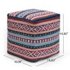 Hamler Boho Handcrafted Peruvian Print Cube Pouf, Pink, Blue, and Multi-White