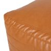 Baddow Contemporary Faux Leather Channel Stitch Rectangular Pouf, Caramel