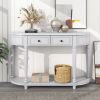 TREXM Retro Circular Curved Design Console Table with Open Style Shelf Solid Wooden Frame and Legs Two Top Drawers (Gray Wash)