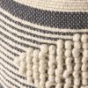 Lucknow Boho Handcrafted Fabric Cylinder Pouf, White and Navy Blue