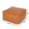 Baddow Contemporary Faux Leather Channel Stitch Rectangular Pouf, Caramel