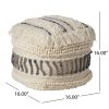 Proto Boho Handcrafted Fabric Cube Pouf, Ivory and Blue