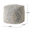 Brinket Contemporary Faux Yarn Pouf Ottoman, Ivory and Gray