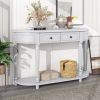 TREXM Retro Circular Curved Design Console Table with Open Style Shelf Solid Wooden Frame and Legs Two Top Drawers (Gray Wash)