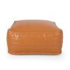 Baddow Contemporary Faux Leather Channel Stitch Rectangular Pouf, Caramel