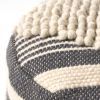 Lucknow Boho Handcrafted Fabric Cylinder Pouf, White and Navy Blue