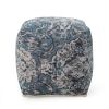 Anadarko Handcrafted Boho Fabric Cube Pouf, Blue