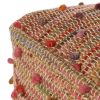Coriander Boho Jute and Cotton Pouf, Multicolor