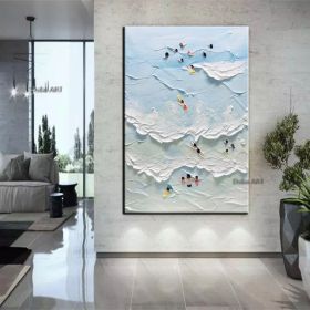 Handmade The Beach Joys Ocean Surfing Art Hand Painted Extra Large Heavy Textured 3D Minimalist Swimming Art Abstract Oil Painting Contemporary Art (size: 100x150cm)