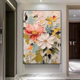 Hand Painted Oil Painting Abstract Flower oil Painting On Canvas Boho Wall Decor Original Floral Painting Large Textured Wall Art Custom Living room H (style: 1, size: 60x90cm)