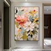 Hand Painted Oil Painting Abstract Flower oil Painting On Canvas Boho Wall Decor Original Floral Painting Large Textured Wall Art Custom Living room H