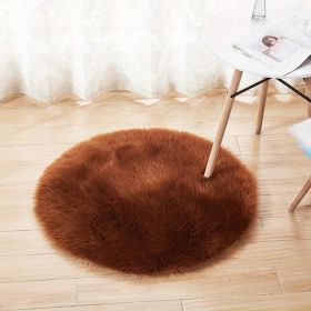 1pc Fluffy Imitation Wool Round Area Rug, Suede Fleece Bottom Long Imitation Wool Rug, Acrylic 80% Polyester 20%, 2.36inch Long Wool, Living Room Bedr (Color: Coffee, size: Diameter 23.62inch)
