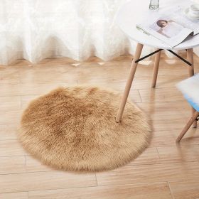 1pc Fluffy Imitation Wool Round Area Rug, Suede Fleece Bottom Long Imitation Wool Rug, Acrylic 80% Polyester 20%, 2.36inch Long Wool, Living Room Bedr (Color: Khaki, size: Diameter 23.62inch)
