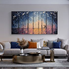 Hand Painted Oil Painting Large Abstract Rain Scenery Oil Painting on Canvas Original Forest Painting Texture Wall Art Living room Home Decor Bedroom (style: 1, size: 50x100cm)