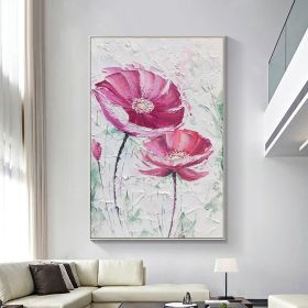 Hand painted Large Abstract Original Palette Knife Flower Oil Painting On Canvas Pink White Flower Living room Wall Decor Texture frame painting (style: 1, size: 50x70cm)