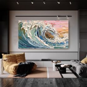 Handmade Oil Painting Original Textured Wall Art Wabi-Sabi Wave Painting On Canvas Ocean Painting Living Room Decor Boho Modern Canvas Art (style: 1, size: 50x100cm)