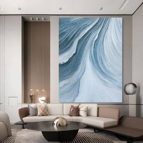 Hand Painted Oil Painting Time River Wall Art Blue Abstract 3D Textured Art Painting Minimalist Wall Art Living Room Wall Decor Canvas Art Boho Wall A (style: 1, size: 150x220cm)