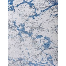ZARA Collection Abstract Design Silver Blue Machine Washable Super Soft Area Rug (Color: as Pic)