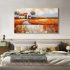 Hand Painted Oil Painting Abstract Village Oil Painting on Canvas Large Wall Art Original Minimalist Orange Landscape Art Custom Painting Boho Living