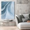 Hand Painted Oil Painting Time River Wall Art Blue Abstract 3D Textured Art Painting Minimalist Wall Art Living Room Wall Decor Canvas Art Boho Wall A